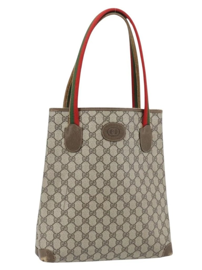 Gucci Gg Supreme Web Sherry Line Tote Bag Pvc Beige 41 004 4465 Auth 181984